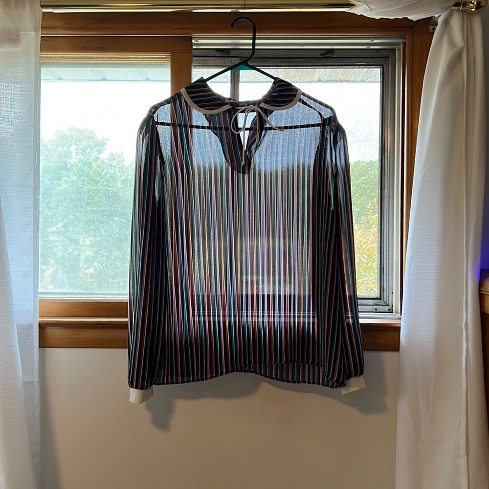 70s TF vintage striped sheer bow shirt